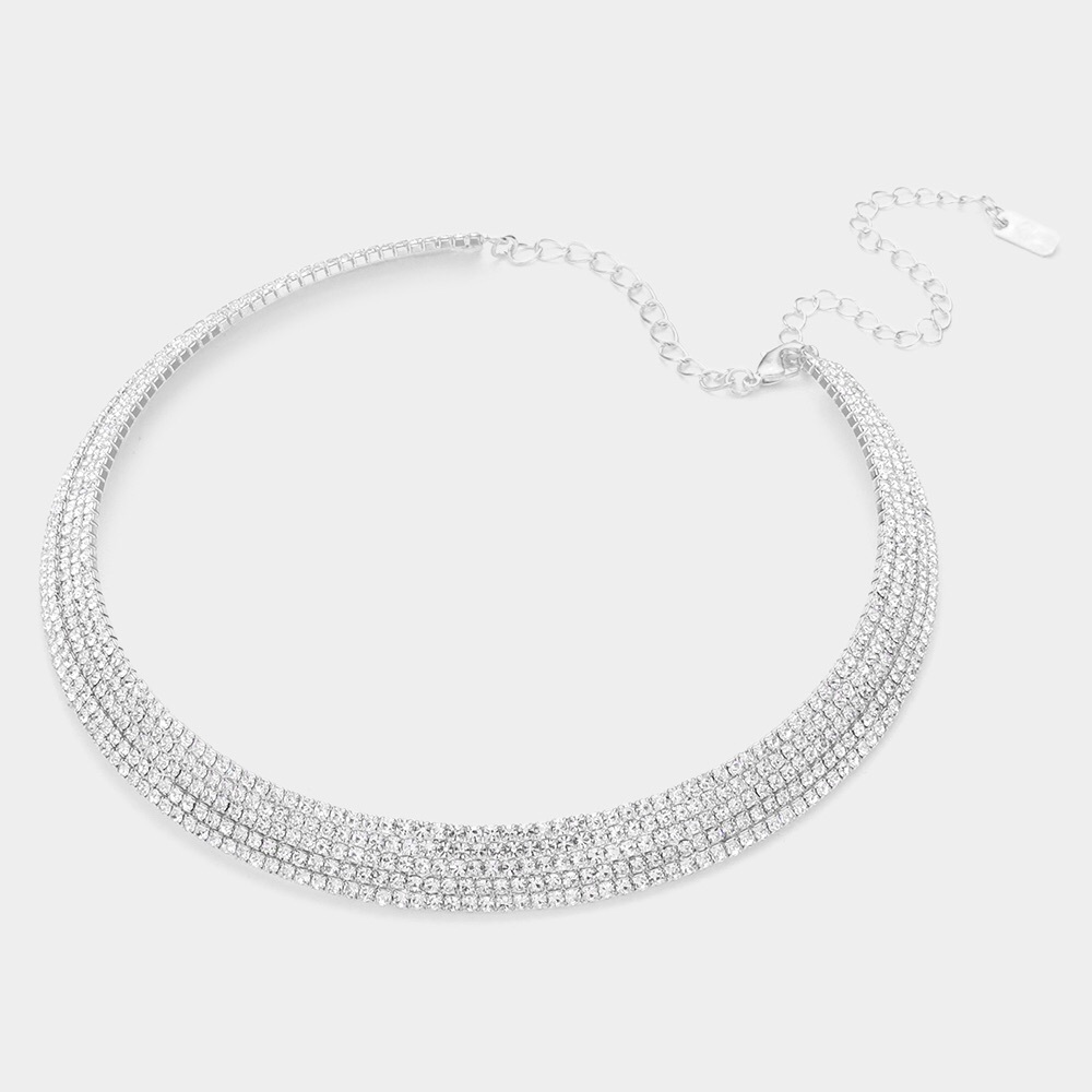 5 Rows Rhinestone Pave Choker Necklace - Picture 4 of 4